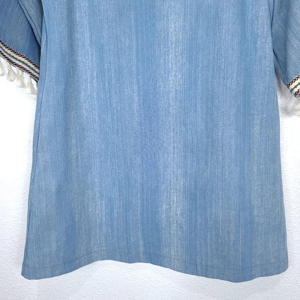 HAYDEN LA Boho Denim Chambray Tassels Mini Dress - Picture 10 of 16